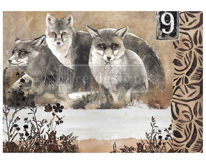 Calm Foxes A1 Fiber Decoupage Paper Redesign with Prima - Same Day Shipping - Furniture Decoupage