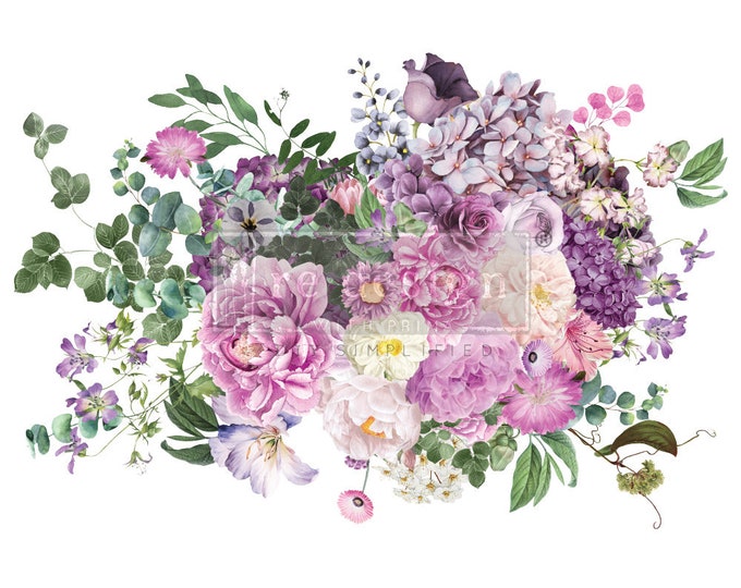 Morning Purple transfer by Redesign with Prima 24"x 35" - Same Day Shipping - Rub on Transfer - Furniture Transfer - Floral Decor - Kacha