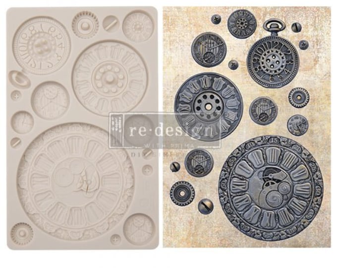 Clock Faces by Finnabair Decor Mould - Same Day Shipping - Redesign Prima - Resin Mold - Clock Applique - Candy - Decor - Furniture Mould