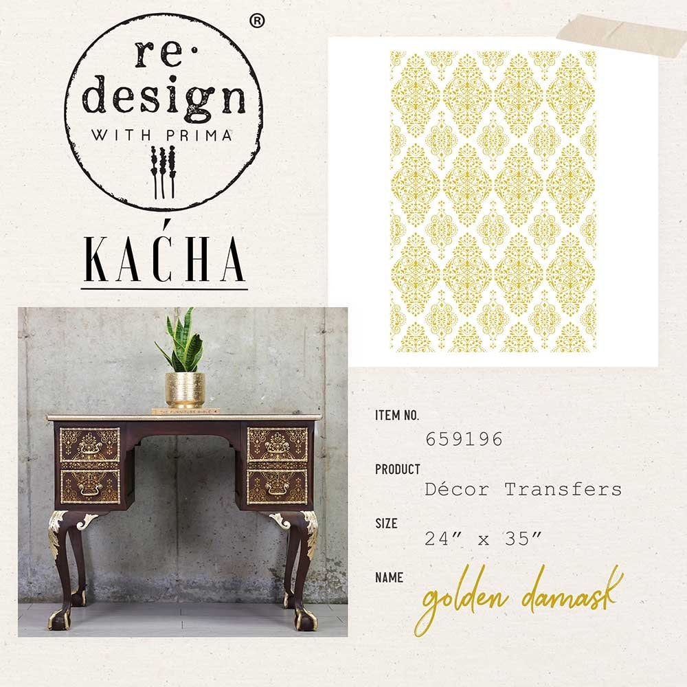 Gold Damask Kacha transfer Redesign with Prima 24 x 35 Same Day
