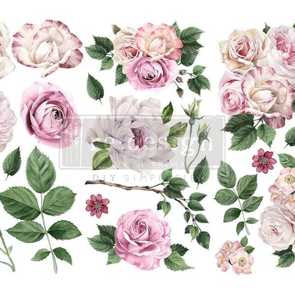 Delicate Roses transfer by Redesign with Prima 6"x12" - Same Day Shipping - Rub on Decals - Furniture Transfers - Small Transfers - Floral