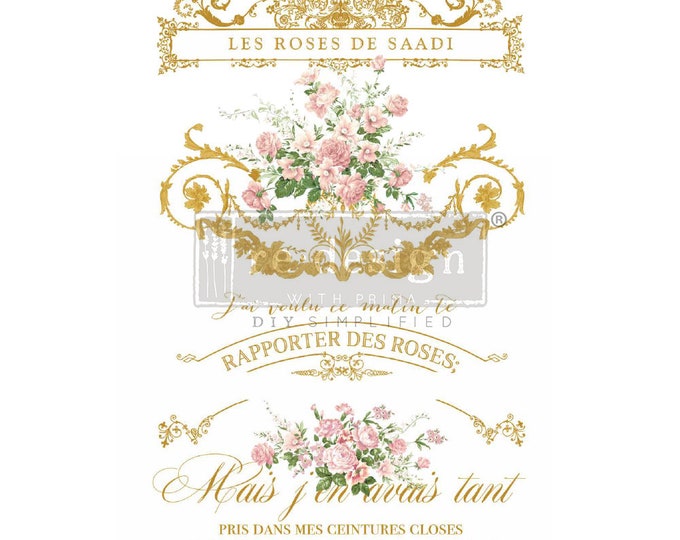 Les Roses transfer - Same Day Shipping- Redesign with Prima - Rub on Transfer - Furniture Transfer - Kacha