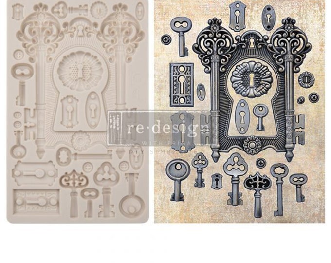 Locks and Keys by Finnabair Decor Mould - Same Day Shipping - Redesign Prima - Resin Mold - Key Applique - Candy - Decor - Furniture Mould