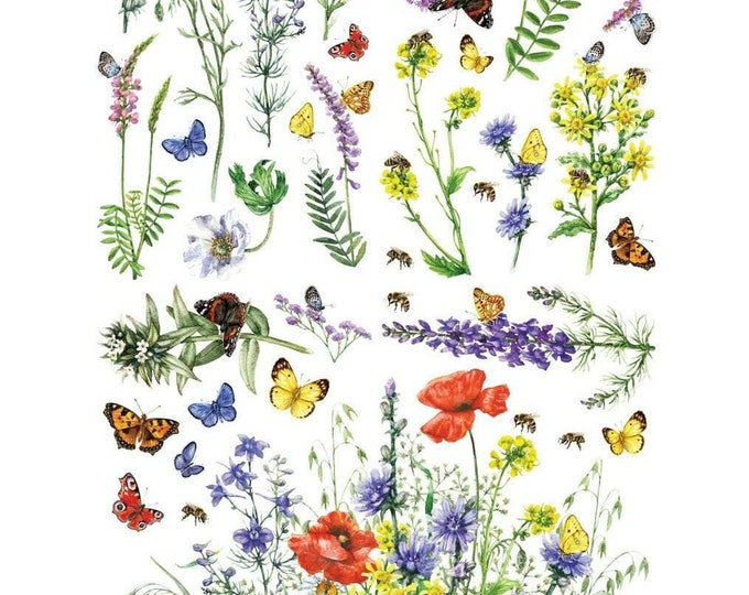 Wildflowers & Butterflies transfer by Dixie Belle 24"x38" - Same Day Shipping - Rub on Transfers - Furniture Transfers - Floral Decor