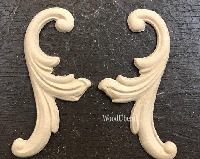 Woodubend Pair of Scroll Appliques 1315 - Same Day Shipping - Heat Bendable Moldings - Paintable Moldings - Stainable Moldings