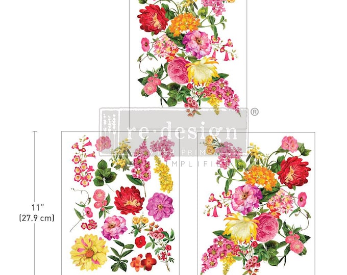 Sunny Glow middy transfers by Redesign with Prima 8.5" x 11" - Same Day Shipping - Rub On Decals- Decor transfers -  Floral Decor