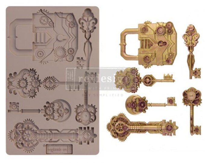 Mechanical Lock and Keys by ReDesign Prima Decor Mould - Same Day Shipping - Silicone - Resin Mould - Clay Mold - Candy Mold - Steampunk