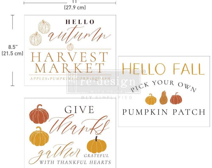 Fall Festive mid size transfers by Redesign with Prima 8.5" x 11" - Same Day Shipping - Rub On transfers - Decor transfers