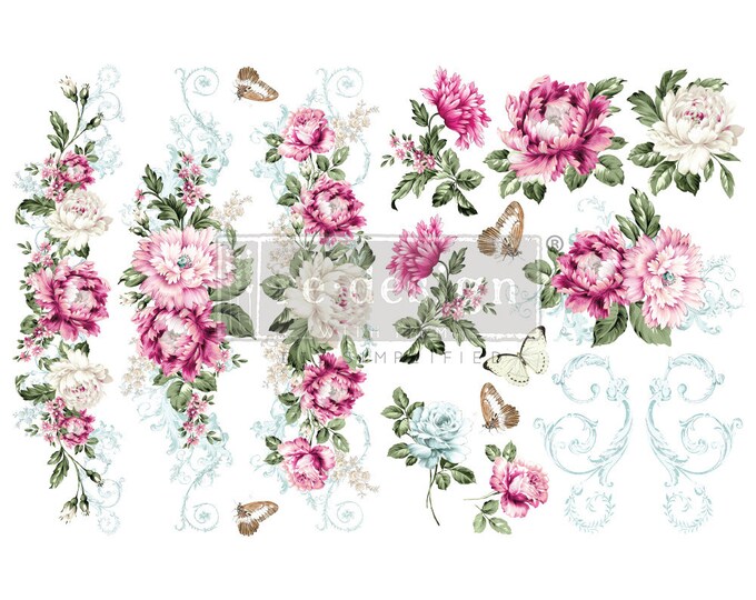 Springtime Peonies H2O transfers - Redesign with Prima - Same Day Shipping - Rub On Decals- Decor transfers - Water Activated Decal