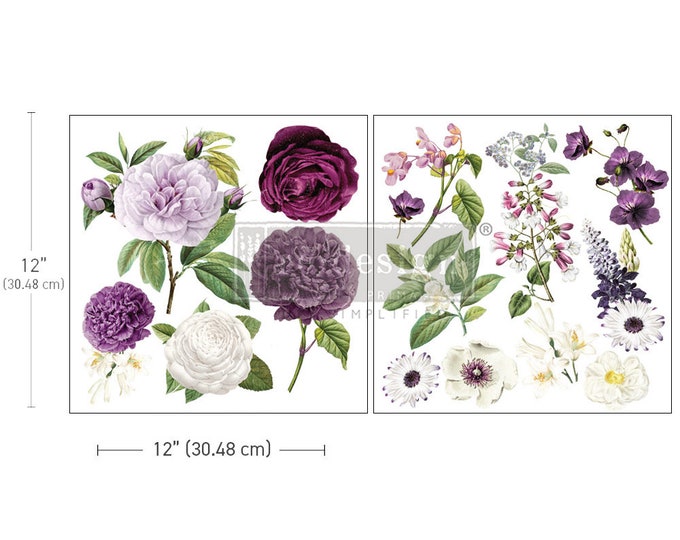 Majestic Blooms Maxi transfers - Redesign with Prima 12" x 12" - Same Day Shipping - Rub On Decals- Decor transfers - Floral Decor