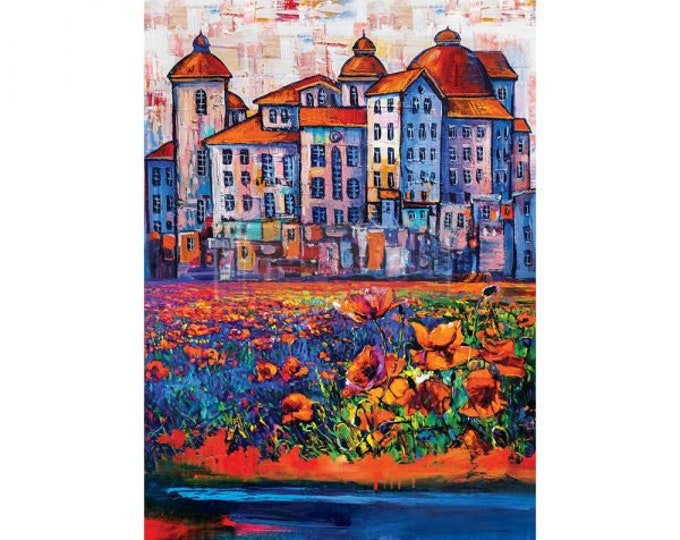 Village in Color A-1 Fiber Decoupage Paper Redesign with Prima 23.4"x33.1" - Same Day Shipping - Furniture Decoupage - Large Paper Decoupage