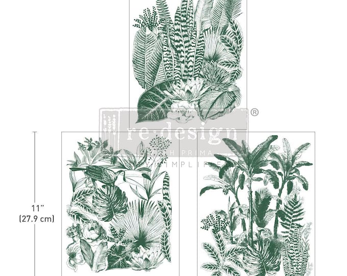 Green Foliage middy transfers by Redesign with Prima 8.5" x 11" - Same Day Shipping - Rub On Decals- Decor transfers -  Floral Decor