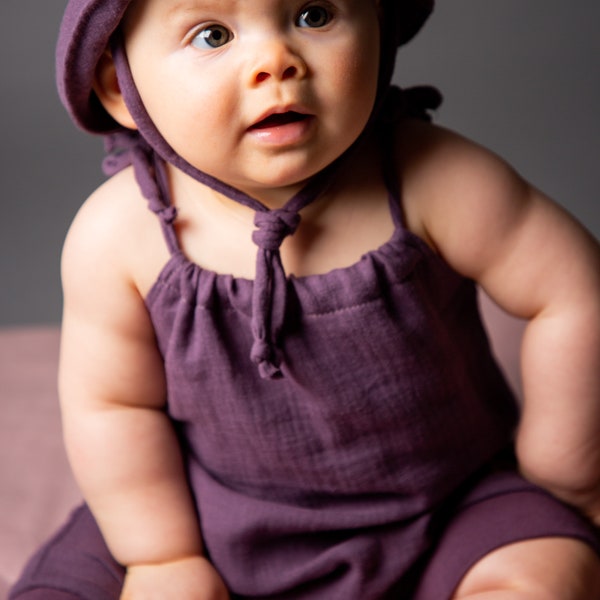 Baby Sommer Jumper aus Musselin/Overall/Romper/Jumpsuit/Einteiler/Latzhose/Mauve/verschiedene Größen