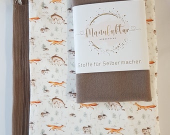 Stoffpaket Jersey/ Musselin kleine Waldtiere/ Beige