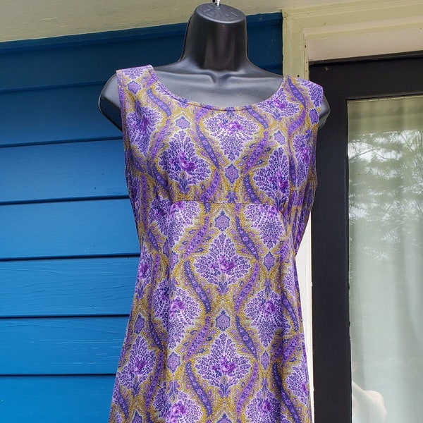 Vintage 90's Dress Purple Mini Sleeveless Paisley Pattern