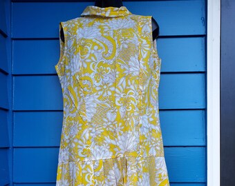 Vintage 60's Dress Yellow Paisley Drop Waist