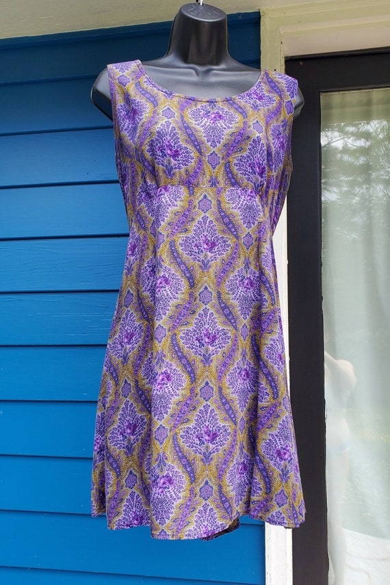 Vintage 90's Dress Purple Mini Sleeveless Paisley 