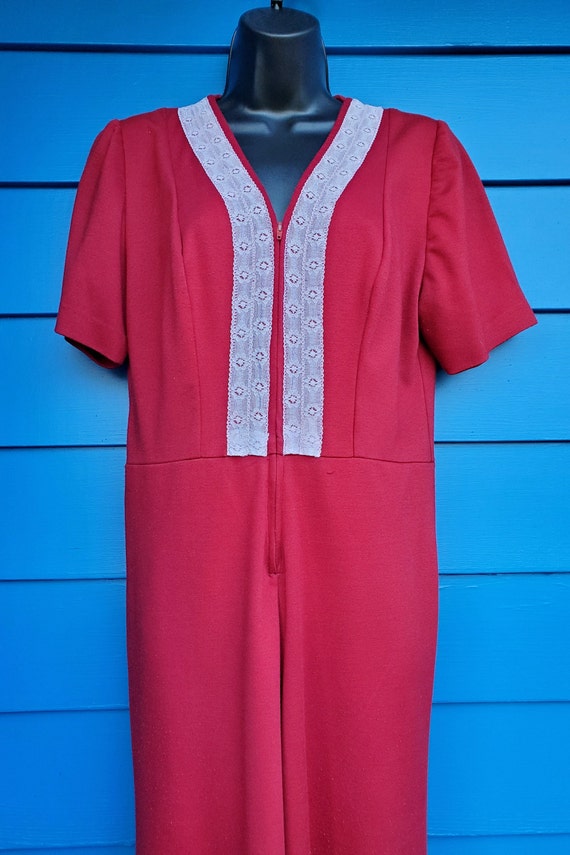 Vintage 70's Jumpsuit Red Cotton Romper - image 7