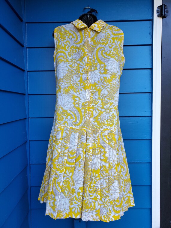 Vintage 60's Dress Yellow Paisley Drop Waist - image 5