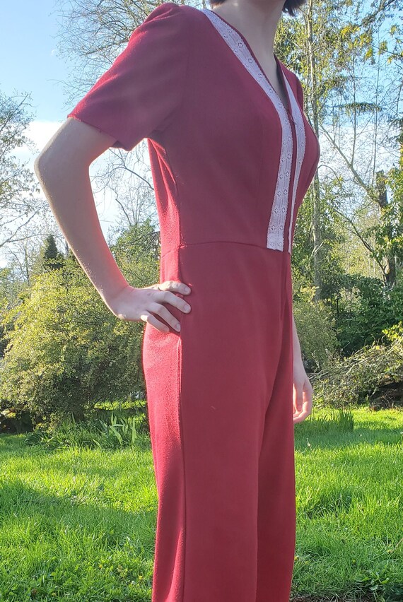 Vintage 70's Jumpsuit Red Cotton Romper - image 4