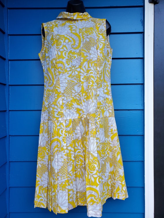 Vintage 60's Dress Yellow Paisley Drop Waist - image 1