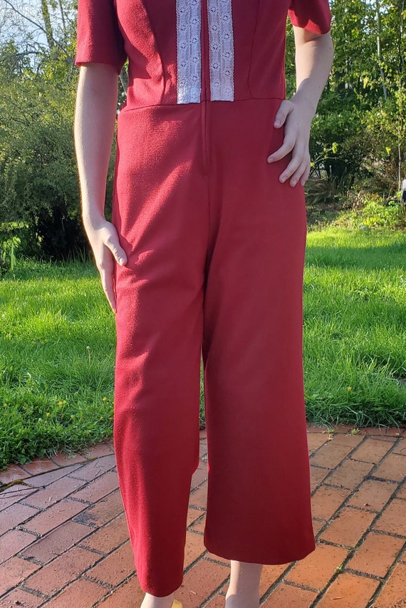 Vintage 70's Jumpsuit Red Cotton Romper - image 3