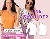 One Shoulder Top Dress, Instant Download PDF Sewing Pattern Instructions Guide, Easy DIY Sewing for Her, Sizes Us 0-16, Eu 32-50