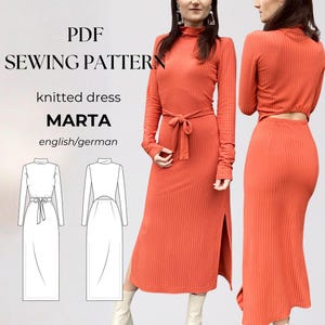 langes Strickkleid mit Cut Out, Rundhals / Stehkragen, Rollkragen pullover, PDF Schnittmuster Damen, Basic Shirt, Gr. 32-50 deutsch/englisch