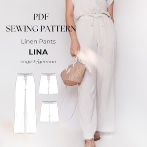 Elastic Waist Pants Sewing Pattern PDF, Wide Leg Linen Pants Pattern, Shorts Option , A4/US Letter/A0, Sizes EU 32–50 / Us 0-18