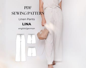 Elastic Waist Pants Sewing Pattern PDF, Wide Leg Linen Pants Pattern, Shorts Option , A4/US Letter/A0, Sizes EU 32–50 / Us 0-18