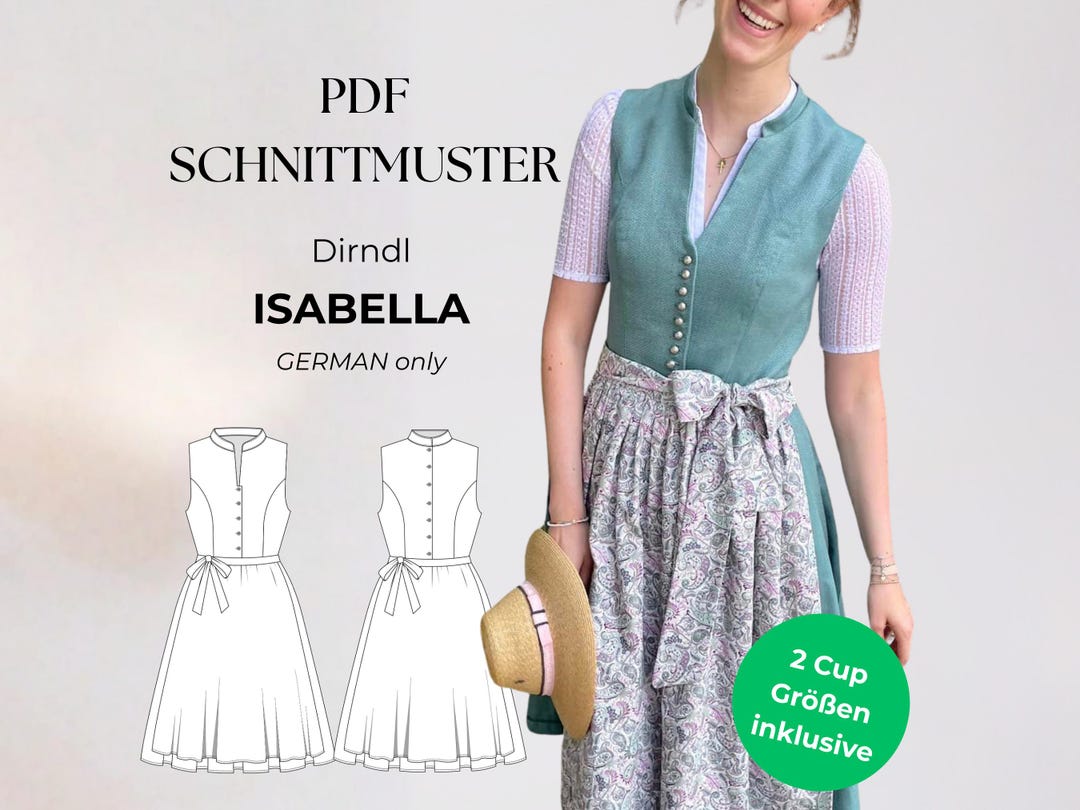 High-necked Dirndl Sewing Pattern With Stand-up Collar, PDF Sewing ...