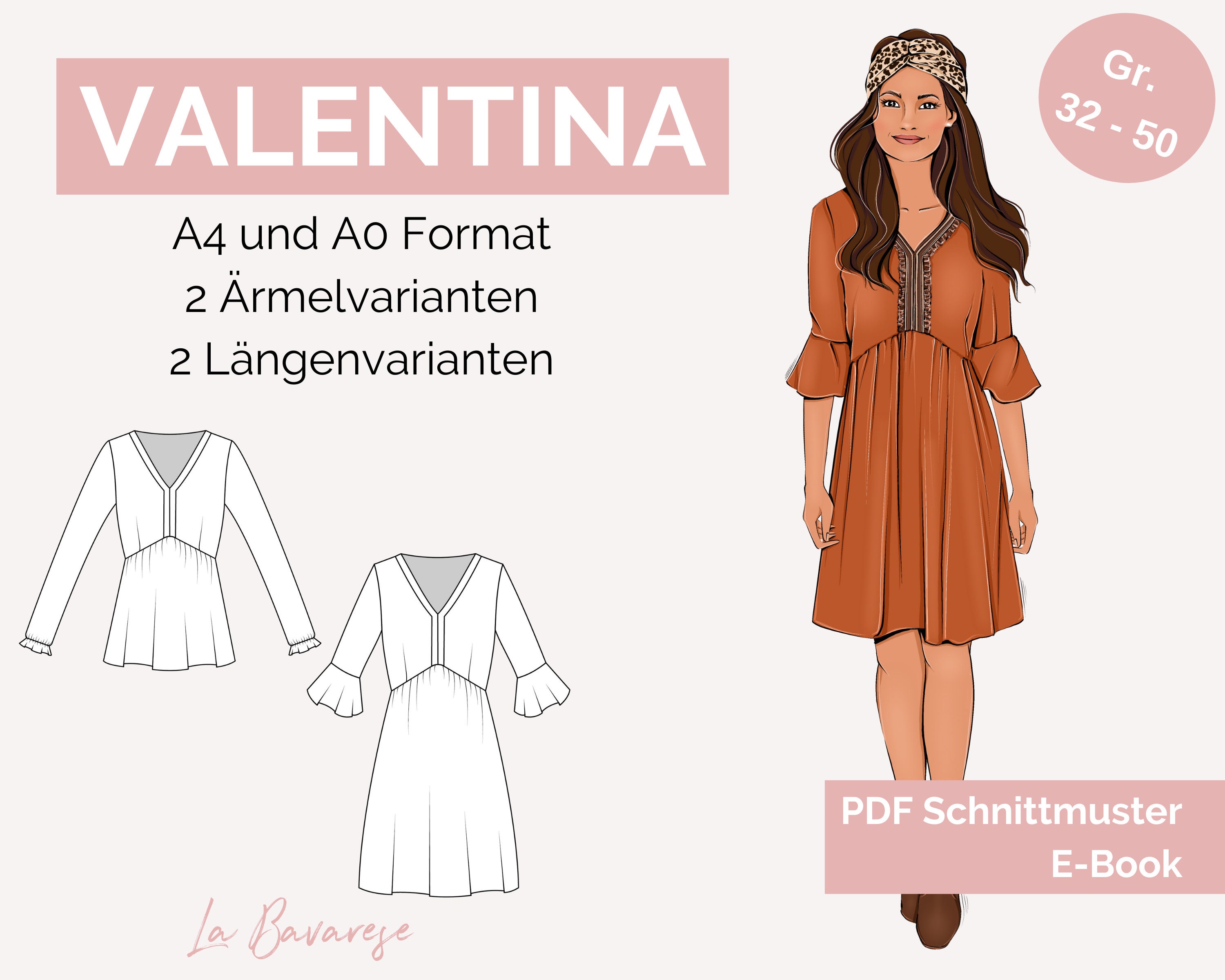 Boho-Kleid & Bluse VALENTINA, PDF Damen Schnittmuster, Gr. 32 - 50