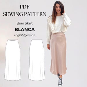 Satin Maxirock im schrägen Fadenlauf, Bias Cut Rock, Anfängerfreundliches PDF Schnittmuster Damen, Gr. 32–50