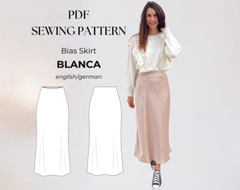 Bias Cut Satin Skirt Sewing Pattern, Maxi & Knee Length, Easy Beginner PDF, Sizes EU 32–50 / US 0–18