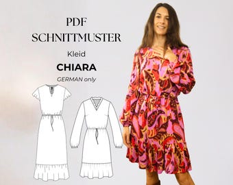 Patrón de costura digital en PDF para vestido y blusa de verano para mujer con mangas largas y cortas con vuelo, tallas 32-50