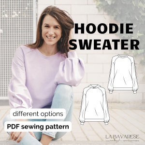 Oversize Hoodie and Sweater, Instant Download PDF Sewing Pattern Instructions Guide, Easy DIY Sewing for Her, Sizes Us 0-16, Eu 32-50
