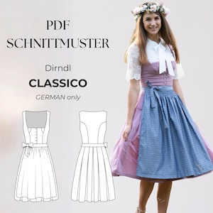 Dirndl with a straight, deep neckline, Munich neckline, wedge insert, dirndl skirt, bodice digital PDF sewing pattern women's sizes 32 - 50