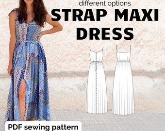 Maxi Summer Strap Dress and Top, Instant Download PDF Sewing Pattern Instructions Guide, Easy DIY Sewing for Her, Sizes Us 0-16, Eu 32-50