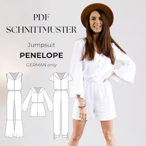 Jumpsuit with flared trousers, shorts, boho onesie, flutter sleeves, sleeveless, ruffle, playful, romantic, PDF sewing pattern for women, sizes 32 to 50