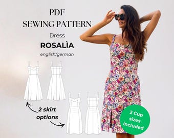 Fitted Bustier Dress Sewing Pattern, Sweetheart Neckline, Strappy Cocktail Dress PDF, Prom Dress A4/US Letter/A0, 2 Cup sizes