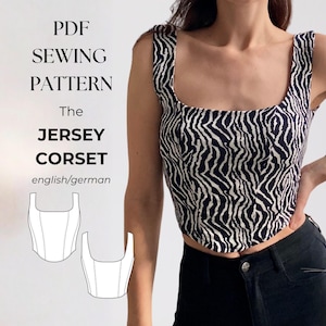 Jersey Corsage Top, körpernahes Corset Shirt aus Jersey, PDF Schnittmuster Damen, Gr. 32–50, anfängerfreundlich, deutsch & englisch