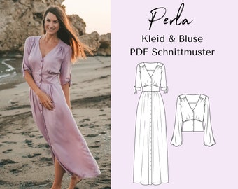 Maxi dress with waist band in vintage style, digital PDF sewing pattern for women, playful boho dress with ruffles for women. 32 - 50