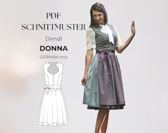 Patrón de costura Dirndl DONNA en PDF, tallas 32-50, Patrón de costura Dirndl