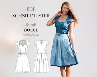 Dirndl DOLCE PDF patrón de costura tamaños 32-50, patrón de costura dirndl, vestido dirndl