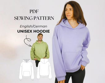 Oversized Hoodie Sewing Pattern, Unisex Sweatshirt PDF, Beginner Sewing Pattern, Instant Download, DIY Hoodie for Men & Women, sizes XS - L