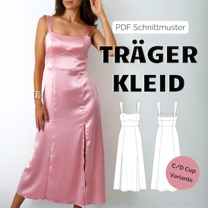 Robe à bretelles avec ceinture, invitée au mariage, sirène, godet, patron de couture PDF, taille. 32-50 en allemand, variante Coupe C/D
