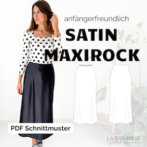 Satin maxi skirt with slanted threads, simple skirt, beginner-friendly, PDF sewing pattern for women in sizes. 32-50