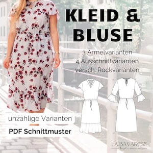 Sommerkleid und Bluse digitales PDF Schnittmuster Damen mit langen und kurzen Flügelärmeln Größe 32 50 Bild 1