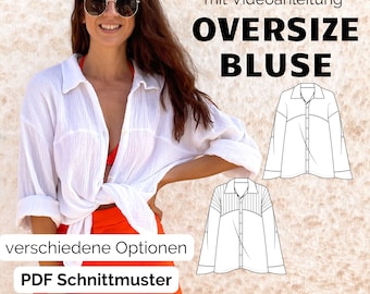 lässige Oversize Hemd Bluse mit Kragen für Frauen, Musselin Bluse, Leinen Hemd, in den Gr. 32-50