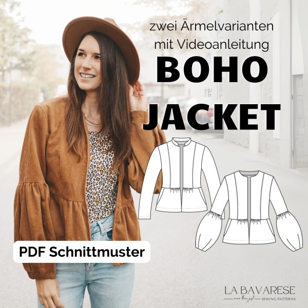 The Boho Jacket, PDF Schnittmuster Damen Jacke, Gr. 32 bis 50, A4 und A0 Format